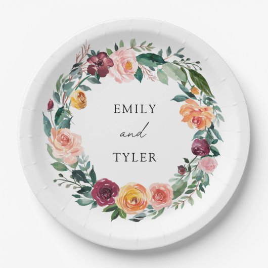 Herfst Herfst Roos Bloem Bloemen Krans Trouwen Papieren Bordje (Voorkant)