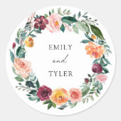 Herfst Herfst Roos Bloem Bloemen Krans Trouwen Ronde Sticker (Voorkant)