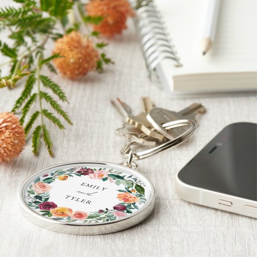 Herfst Herfst Roos Bloem Bloemen Krans Trouwen Sleutelhanger (Zijkant)