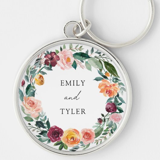 Herfst Herfst Roos Bloem Bloemen Krans Trouwen Sleutelhanger (Voorkant)