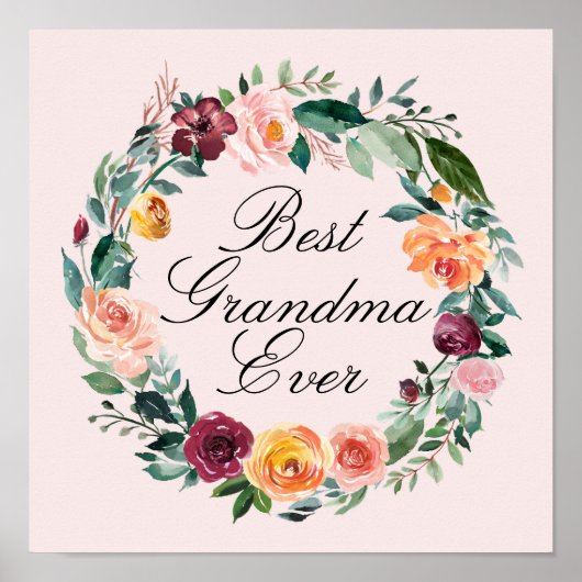 Herfst Herfst Roos Bloem Bloemenkrans Beste Oma Poster (Voorkant)