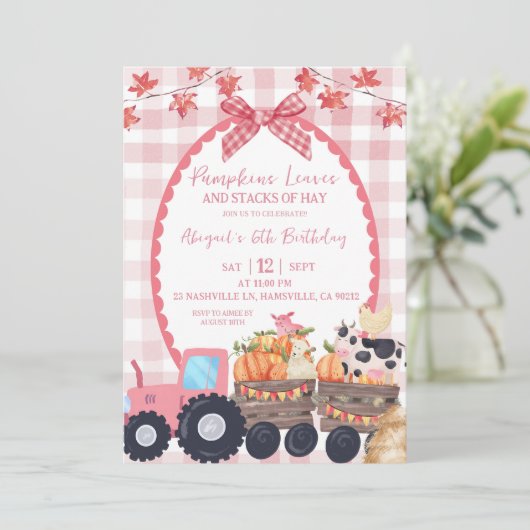 Herfst Herfst Roze Boerderij Verjaardag Kaart (Staand voorkant)