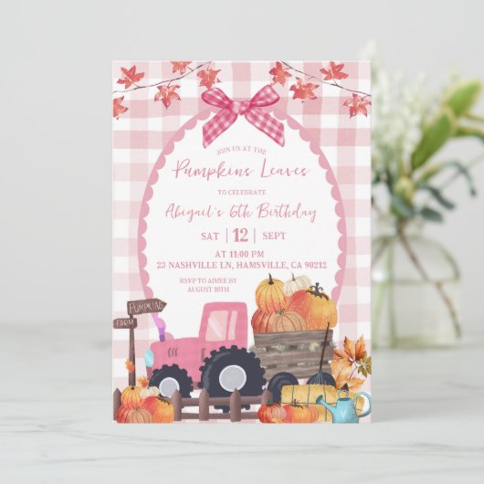 Herfst Herfst Roze Bow Pompoen Patch Verjaardag Kaart (Staand voorkant)