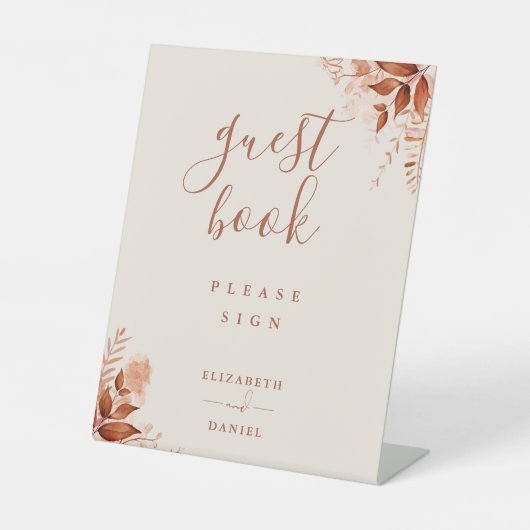 Herfst Herfst Rustiek Bloemen Gastenboek Reclamebord Met Voetstuk (Voorkant)