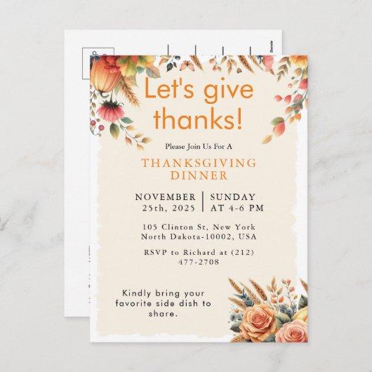 Herfst Herfst Rustiek Pompoen Thanksgiving Uitnodi Feestdagenkaart (Voorkant / Achterkant)
