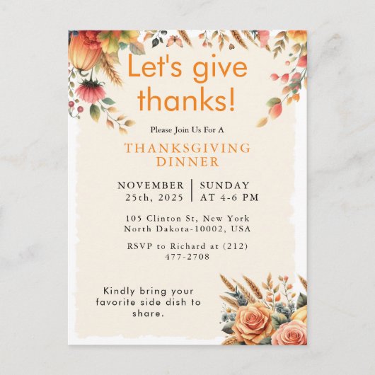 Herfst Herfst Rustiek Pompoen Thanksgiving Uitnodi Feestdagenkaart (Voorkant)