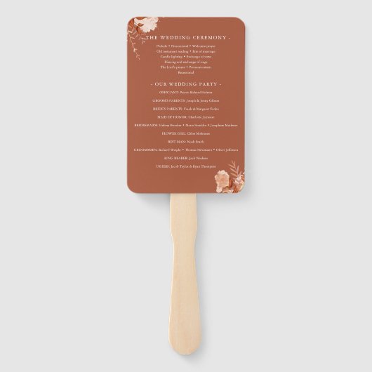 Herfst Herfst rustieke bloemen bruiloft programma Handwaaier (Achterkant)