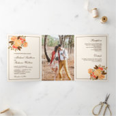 Herfst Herfst Rustieke Bloemen Foto Huwelijk Drieluik Uitnodiging (Binnen)