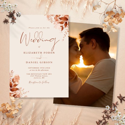 Herfst Herfst rustieke bloemen foto terracotta bru Kaart