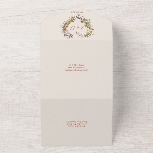 Herfst Herfst Rustieke Bloemen Hart Wedding All In One Uitnodiging (Buitenkant)