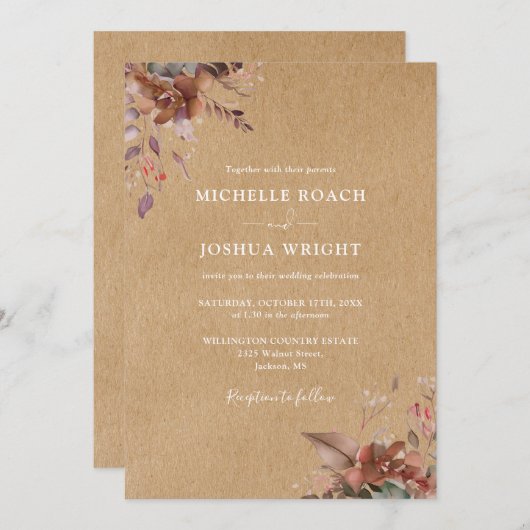 Herfst Herfst rustieke bloemen monogram bruiloft Kaart (Voorkant / Achterkant)