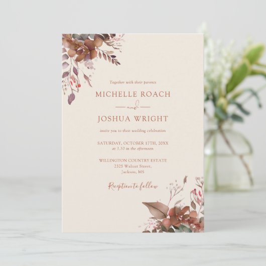 Herfst Herfst rustieke bloemen monogram bruiloft Kaart (Staand voorkant)