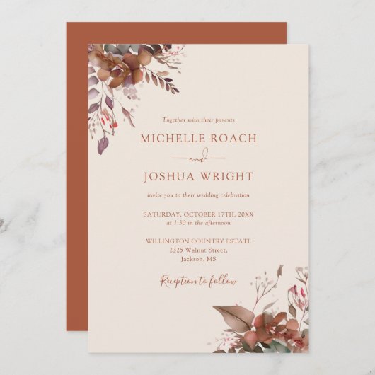 Herfst Herfst rustieke bloemen monogram bruiloft Kaart (Voorkant / Achterkant)