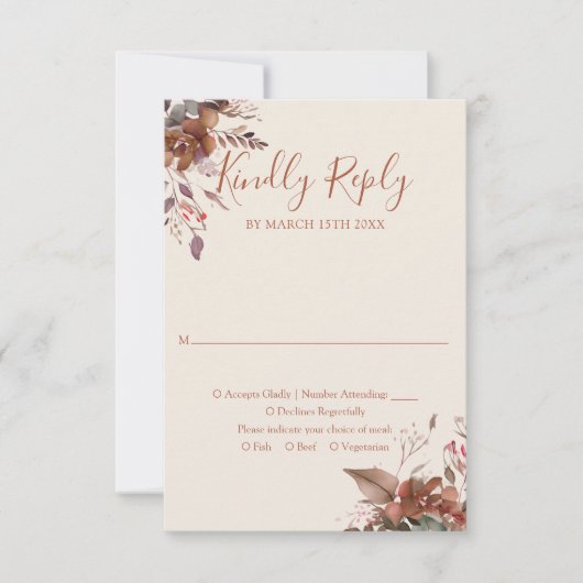 Herfst Herfst rustieke bloemen monogram bruiloft RSVP Kaartje (Voorkant)