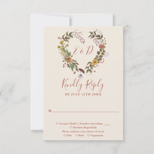 Herfst Herfst rustieke bloementerracotta bruiloft RSVP Kaartje (Voorkant)