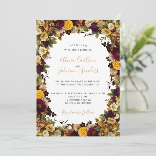 Herfst herfst rustieke botanische bloemenbruiloft kaart (Staand voorkant)