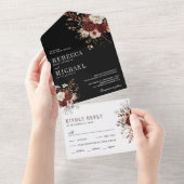 Herfst Herfst Rustieke Bourgondische Bloemen Zwart All In One Uitnodiging (Afscheurbaar)