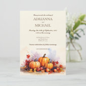 Herfst herfst rustieke pompoen bruiloft uitnodigin kaart (Staand voorkant)