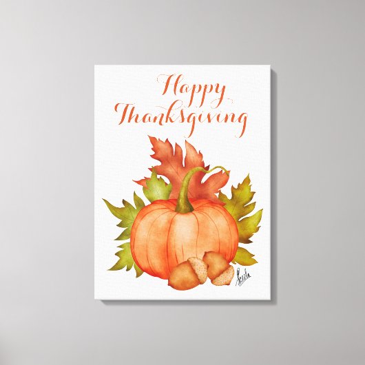 Herfst Herfst Rustieke Pompoen Happy Thanksgiving Canvas Afdruk (Voorkant)