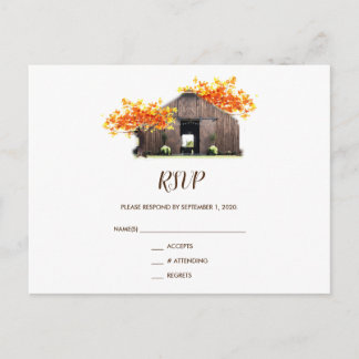 Herfst Herfst rustieke schuur bruiloft RSVP Briefk Briefkaart