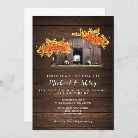 herfst Herfst rustieke schuur bruiloft uitnodiging (Voorkant / Achterkant)
