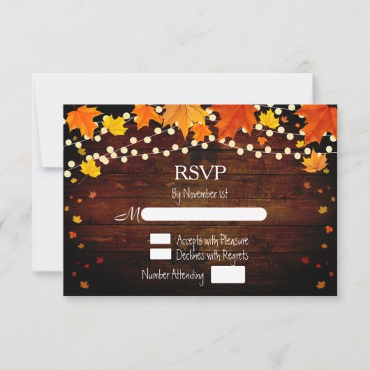 Herfst Herfst Rustieke String Lights & Leaves RSVP (Voorkant)