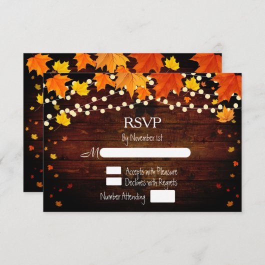 Herfst Herfst Rustieke String Lights & Leaves RSVP (Voorkant / Achterkant)