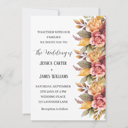 Herfst herfst rustieke Waterverf bloemenbruiloft Kaart (Voorkant)