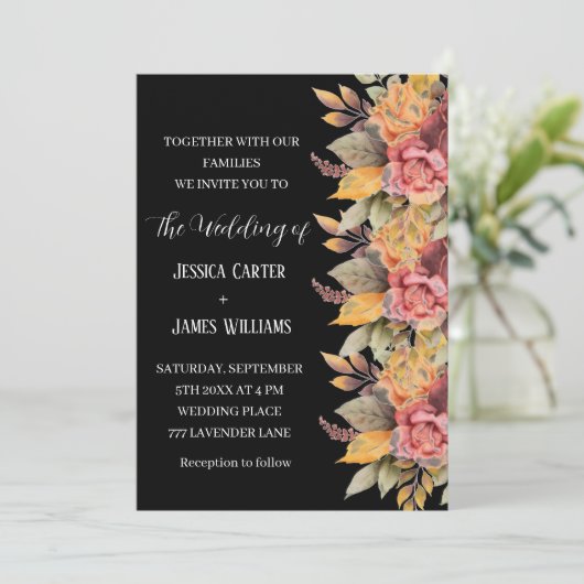 Herfst herfst rustieke zwarte Waterverf bloemenbru Kaart (Staand voorkant)