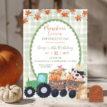 Herfst Herfst Sage Groene Boerderij Dierlijke Verj Kaart<br><div class="desc">Herfst Herfst Sage Groene Boerderij Animal Verjaardag Uitnodiging,  Pompoen Bladeren en Stapels van Hooi Verjaardag,  Bewerkbare Kids Verjaardag Uitnodigen</div>