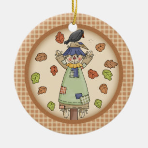 Herfst/herfst Scarecrow met foto-houder Keramisch Ornament
