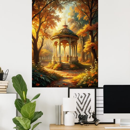 Herfst Herfst scène met tuinhuisje Poster (Thuiskantoor)