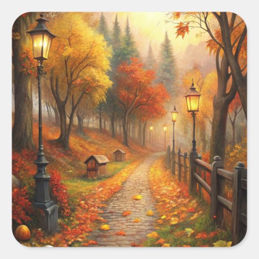 Herfst Herfst Scene Vierkante Sticker (Voorkant)