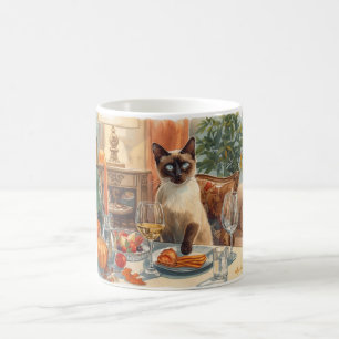 Herfst Herfst Siamese Kat aan eettafel Koffiemok