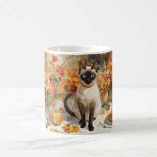 Herfst Herfst Siamese Kat aan eettafel Koffiemok