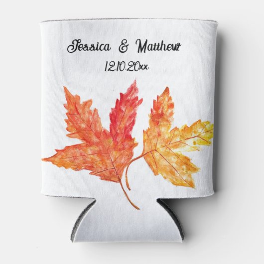 Herfst Herfst Sinaasappel bladeren Waterverf bruil Blikjeskoeler (Voorkant)