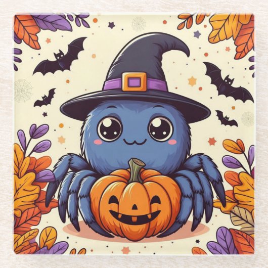 Herfst/herfst/spin/heks/halloween Glazen Onderzetter (Voorkant)