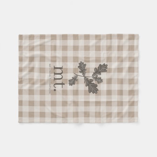 Herfst Herfst Taupe Plaid Foliage Monogram Initial Fleece Deken (Voorkant (Horizontaal))