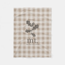 Herfst Herfst Taupe Plaid Foliage Monogram Initial Fleece Deken