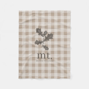Herfst Herfst Taupe Plaid Foliage Monogram Initial Fleece Deken