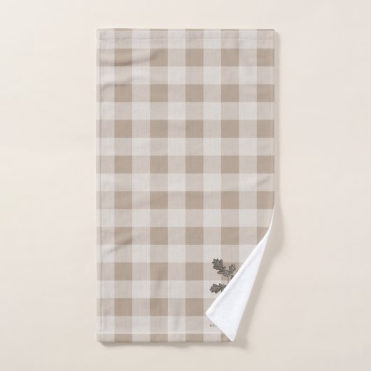 Herfst Herfst Taupe Plaid Modern gebladerte Monogr Bad Handdoek (Handdoek)
