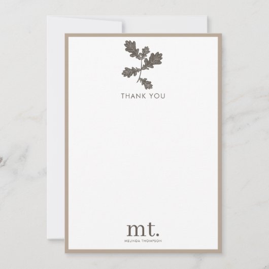 Herfst Herfst Taupe Plaid Modern gebladerte Monogr Bedankkaart (Voorkant)