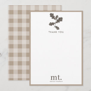 Herfst Herfst Taupe Plaid Modern gebladerte Monogr Bedankkaart