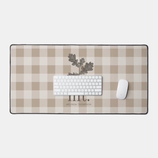 Herfst Herfst Taupe Plaid Modern gebladerte Monogr Bureaumat (Keyboard & Muis)