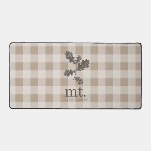 Herfst Herfst Taupe Plaid Modern gebladerte Monogr Bureaumat (Voorkant)