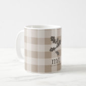 Herfst Herfst Taupe Plaid Modern gebladerte Monogr Koffiemok (Voorkant links)