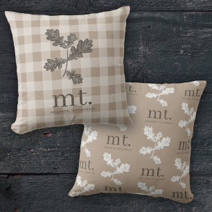 Herfst Herfst Taupe Plaid Moderne Monogram Initial Kussen