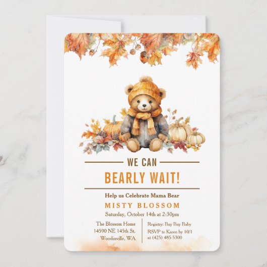 Herfst Herfst Teddy Bear Baby shower Uitnodiging (Voorkant)