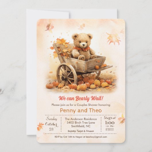 Herfst Herfst Teddy Bear Baby shower Uitnodiging (Voorkant)
