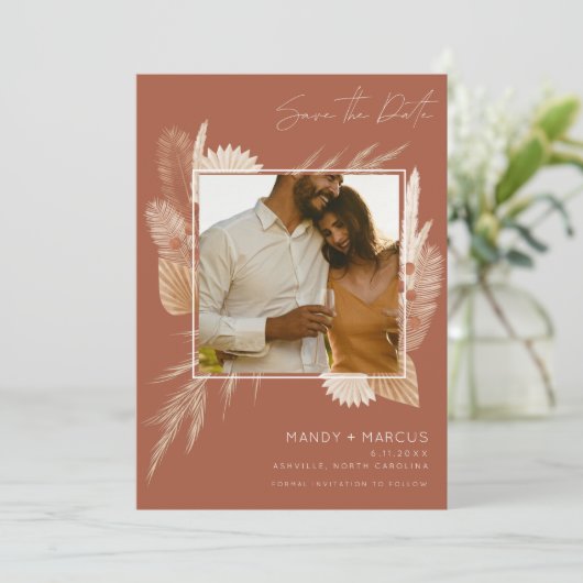 Herfst Herfst Terracotta Fotobruiloft Save The Date (Staand voorkant)